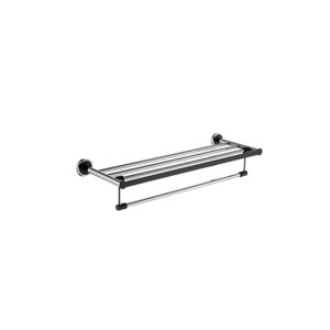 Chrome & Black Wall-Mounted Towel Shelf W/ Hanging Bar