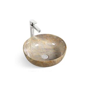 Round Marble-Style Vessel Sink-Countertop Basin