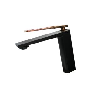 Matte Black Bathroom Faucet –Rose-Gold Handle