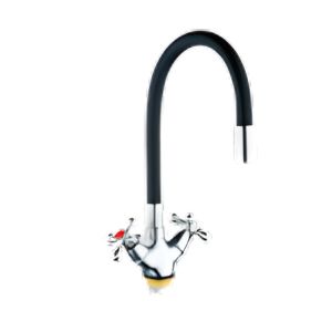 High-Arc Two-Handle Kitchen Faucet – Chrome with Black Gooseneck-MQ-339