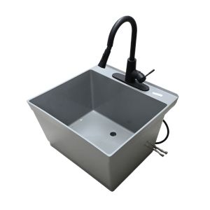 Utility Laundry Tub W/ High-Arc Pull-Down Faucet – Heavy-Duty Plastic, Grey