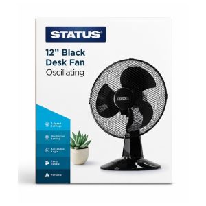 Status Oscillating Desk Fan 12inch Black 1Ea S12BDESKFAN1PKB