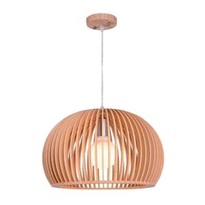 Wooden Pendant Light – Slatted Dome Shade