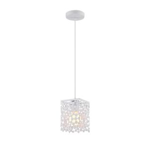 White Pendant Light W/ Patterned Shade