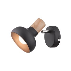 Addy Spot 1xe14 Modern Wall Light W/ Black Shade& Wood Acc 1Ea 955ADDY1W/BL