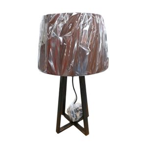Table Lamp W/  Fabric Shade & Wooden Geometric Base