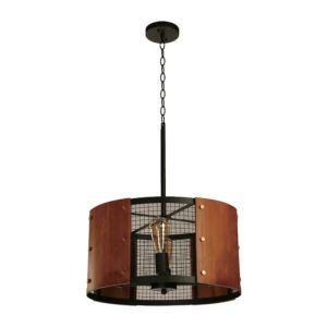 Black Pendant Lamp W/ Wooden-Look Shade – 40 W