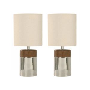 Table Lamp 1-Light E27 40 W – Chrome & Wood Base