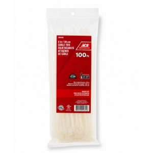 ACE CABLE TIES 20.31CM (8IN) 75LB WHITE 100 PK ACE