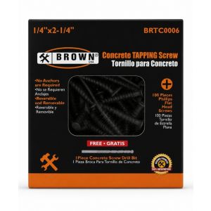 Brown Phillip Flat Head Concrete Screw With Bit 100Pc 1/4x2-1/4