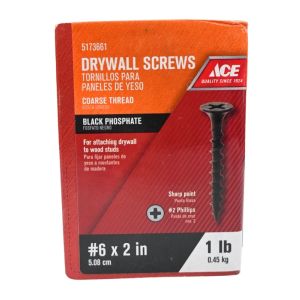 Ace #6 x 2 in. Coarse Thread Drywall Screws – Black Phosphate (1 lb)