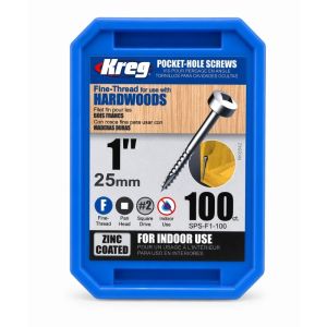  Kreg No.6 Sq Pkt Hole Screw 100s 1 In Zinc Plated 1 Each