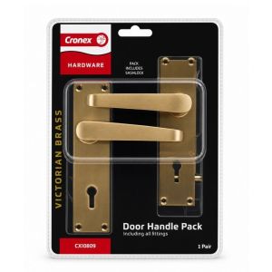 Brass Door Handle Pack W/ Sash Lock - 1 Pair
