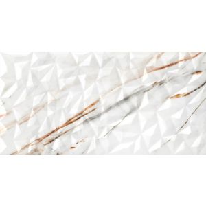 Glossy 3D Marble-Look Wall Tile 25 x 50 cm White - 12/Box