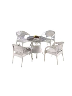 Round White Table Chair & Glass Set 4+1 60cm Iron 1 Ea 2077