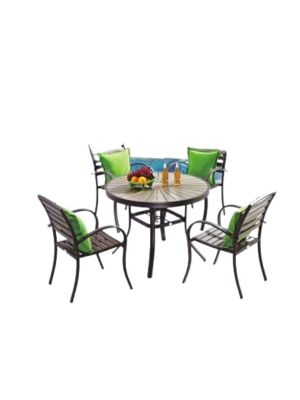Round Table & Chair Set  4+1 Dia105cm Alum. Plastic & Wood 1 Ea 6010