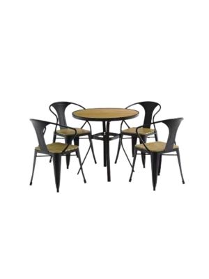 Round Table & Chair Set 4+1 Dia80cm Aluminum Iron Plastic & Wood  6079