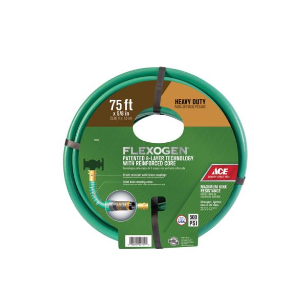 Ace Flexogen 5/8 in. D X 75 ft. L Premium Grade Garden Hose Green 1