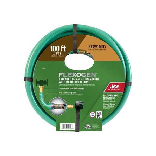 Ace Flexogen 5/8 in. D X 100 ft. L Heavy Duty Premium Grade Garden Hose Green Ace Flexogen 5/8 in. D X 100 ft. L Heavy Duty Premium Grade Garden Hose Green